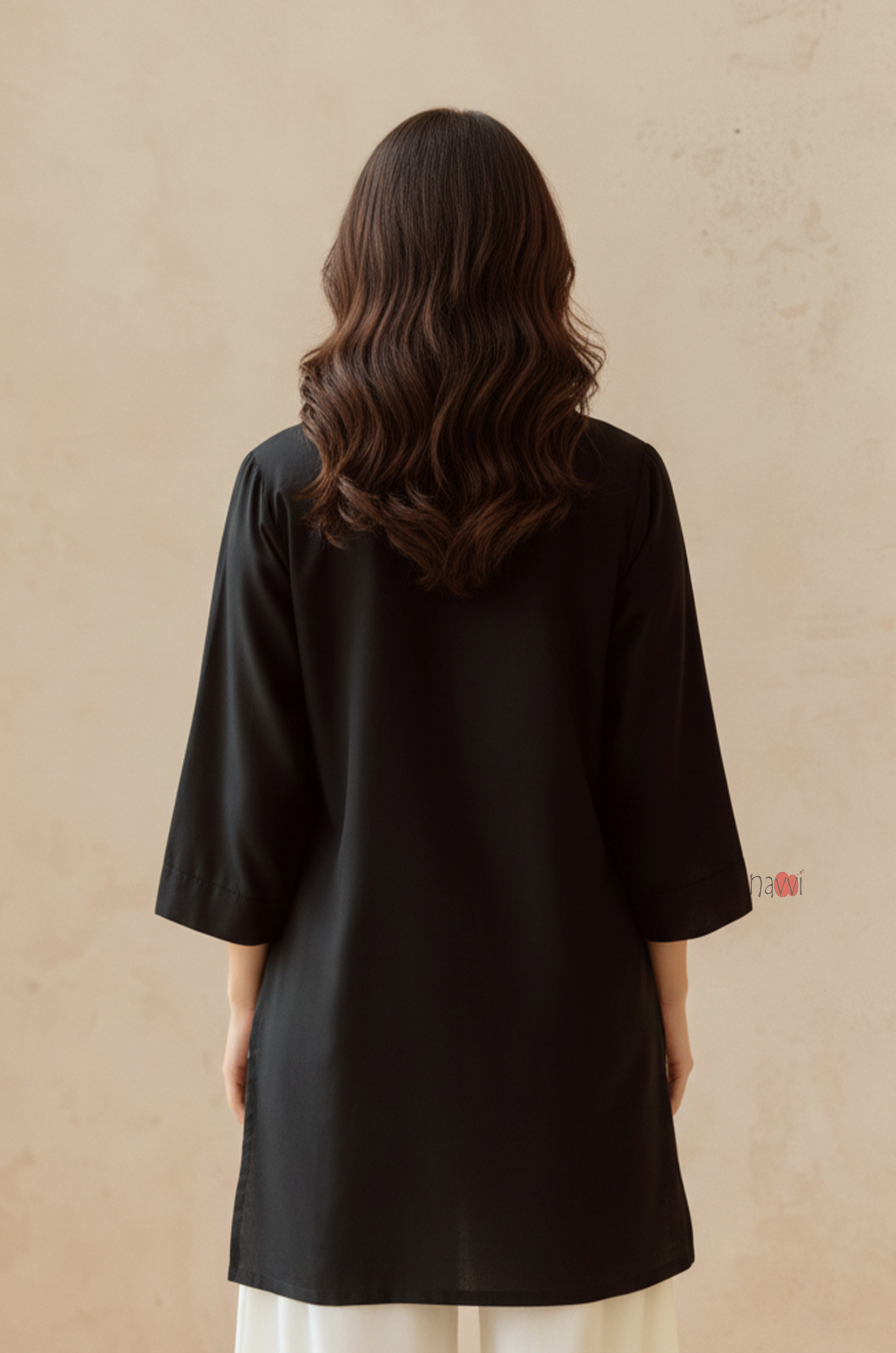 Contemporary Black Kurta Set with Scalloped Hem Pants