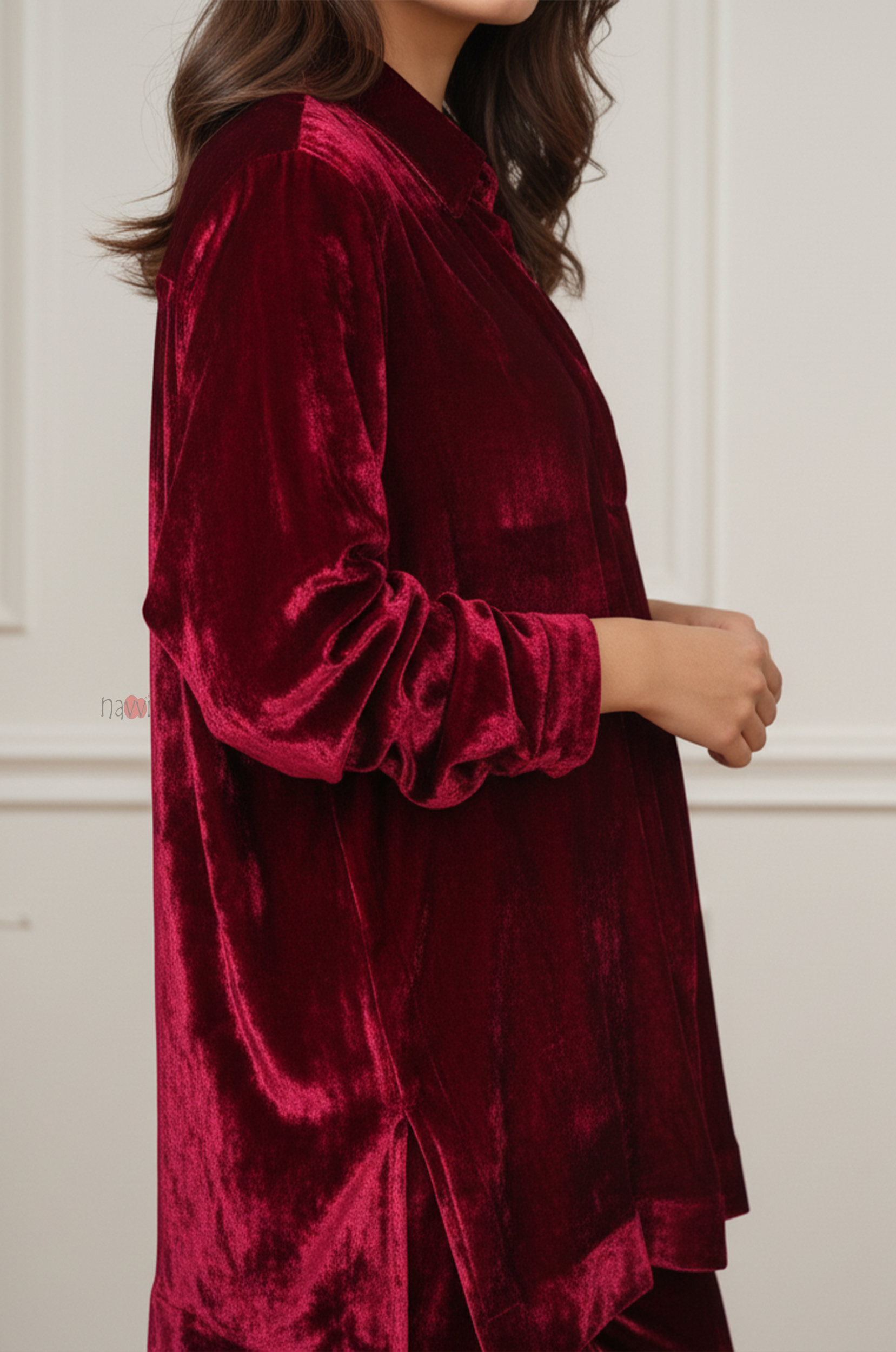 Burgundy Velvet Relaxed Co-Ord Set