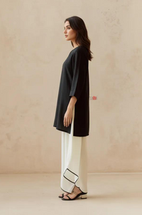 Contemporary Black Kurta Set with Scalloped Hem Pants