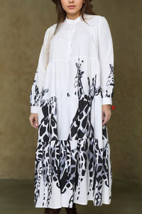 Flowy Monochrome Tiered Long Shirt Dress