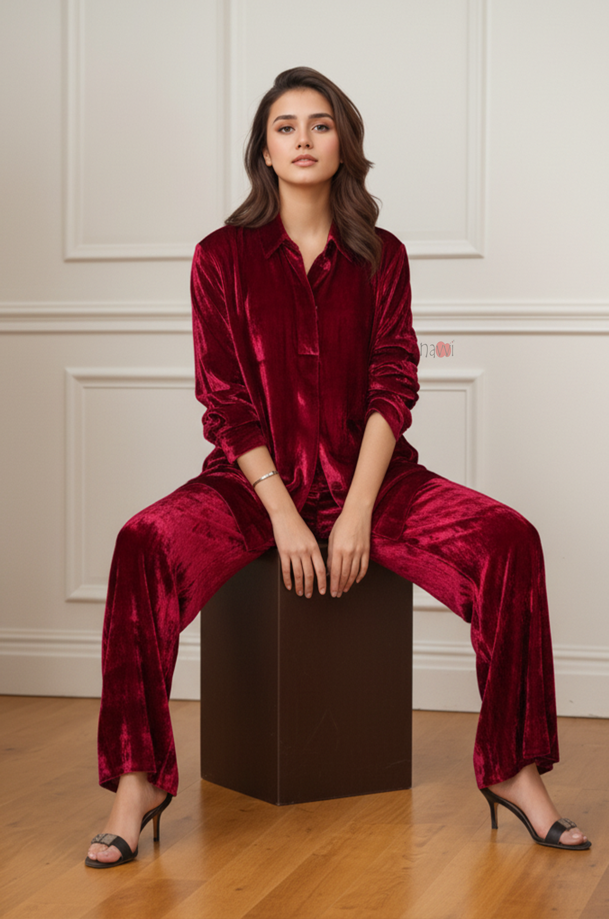 Burgundy Velvet Relaxed Co-Ord Set