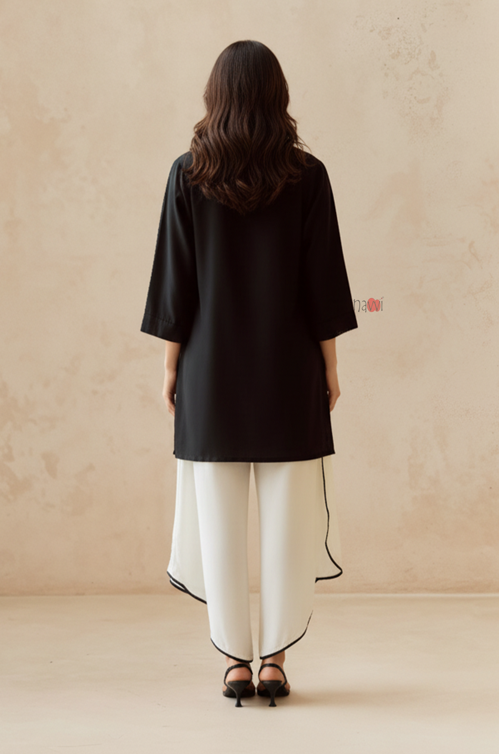 Contemporary Black Kurta Set with Scalloped Hem Pants