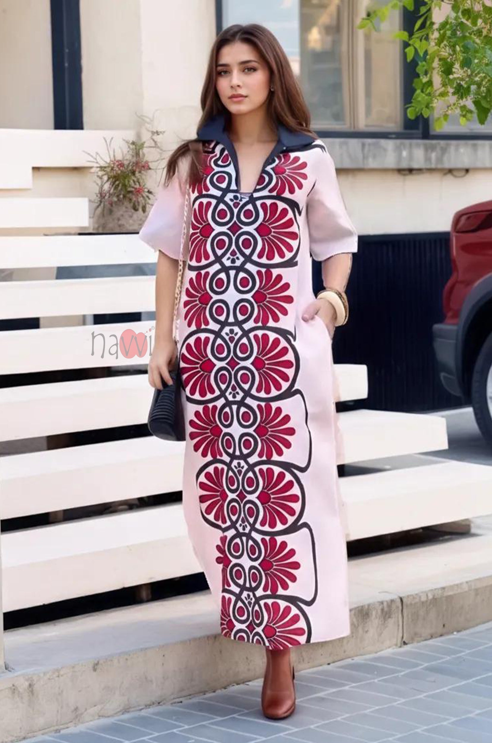 Bold Floral Motif Longline Shirt Dress