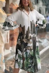 White and Green Tropical Print Shirt Dress - Navvi.in