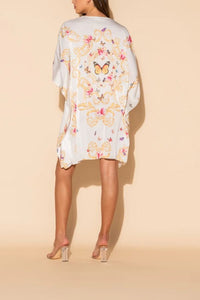 White Butterflies Short Kaftan - Navvi.in