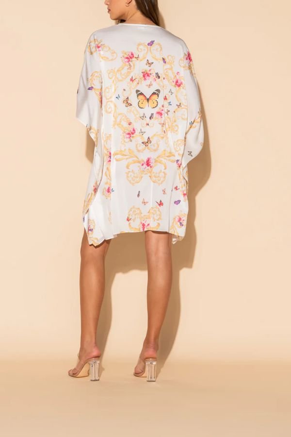White Butterflies Short Kaftan - Navvi.in