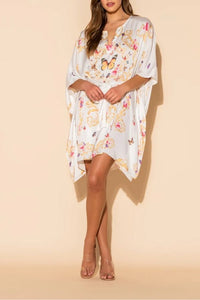 White Butterflies Short Kaftan - Navvi.in