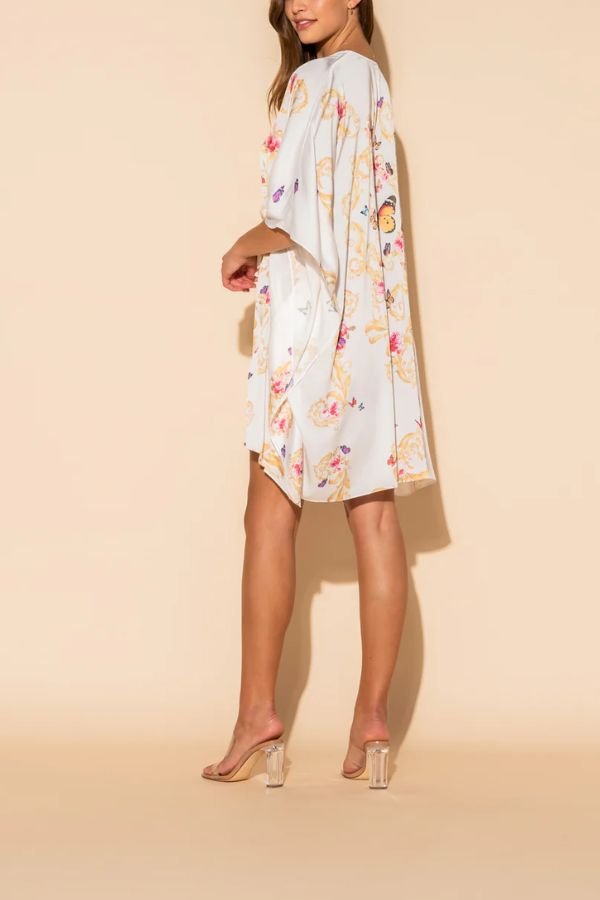 White Butterflies Short Kaftan - Navvi.in