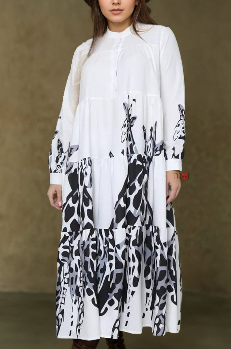 White Elegance Tired White Long Shirt Dress - Navvi.in
