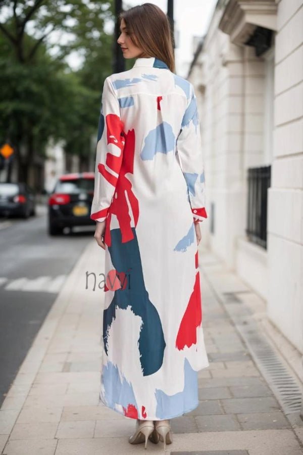 White Korean Long Dress - Navvi.in