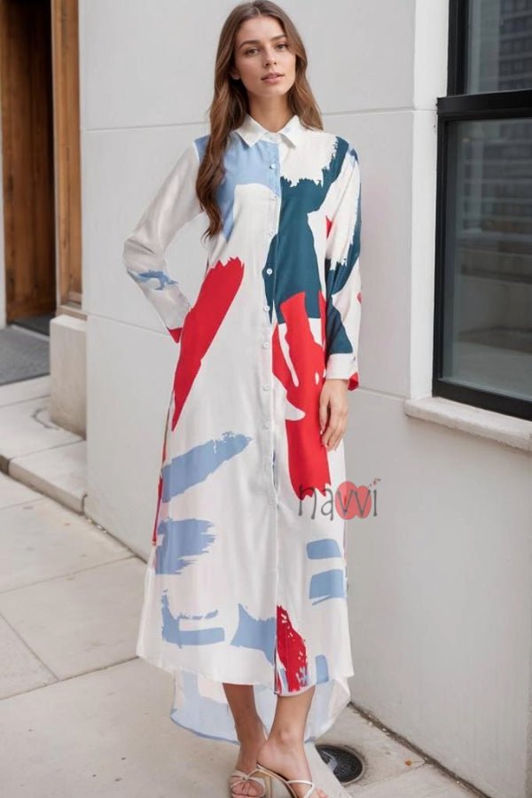 White Korean Long Dress - Navvi.in