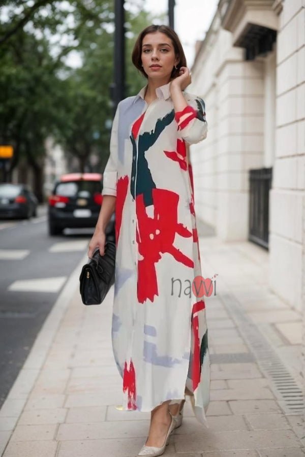 White Korean Long Dress - Navvi.in