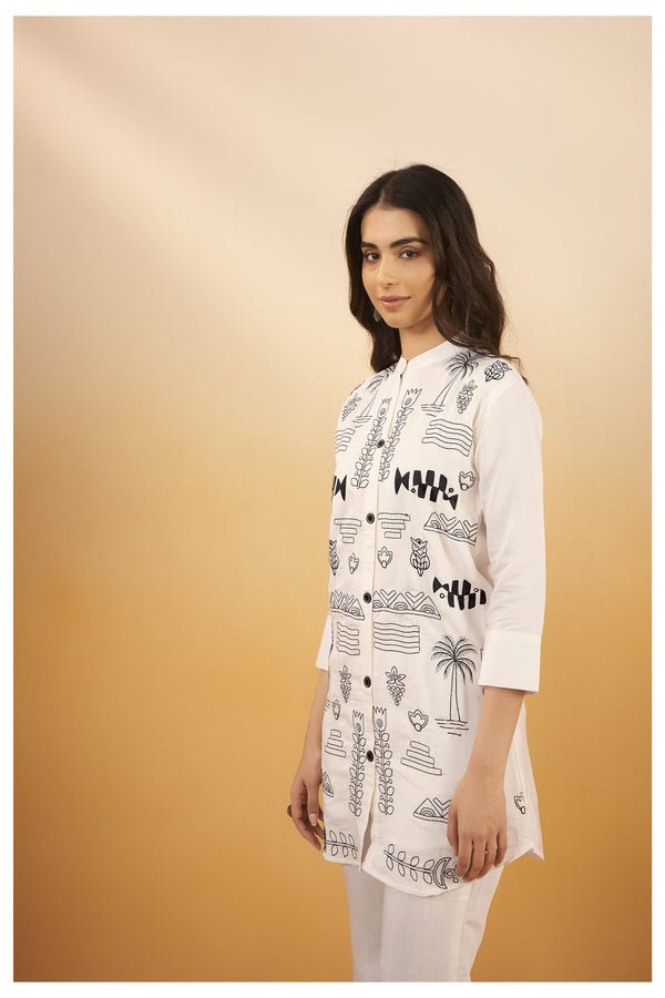 White Viscose Silk Embroidered Co - Ord Set - Navvi.in