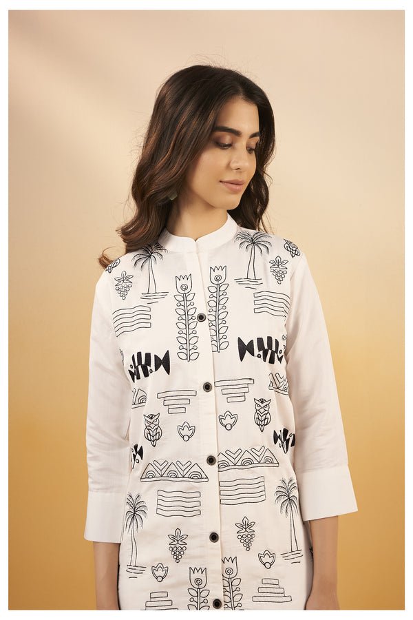 White Viscose Silk Embroidered Co - Ord Set - Navvi.in