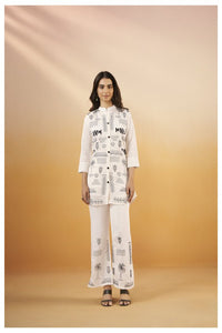 White Viscose Silk Embroidered Co - Ord Set - Navvi.in