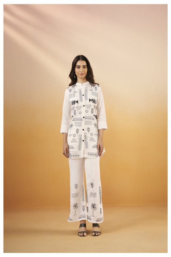 White Viscose Silk Embroidered Co - Ord Set - Navvi.in