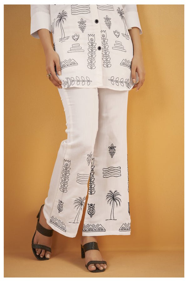 White Viscose Silk Embroidered Co - Ord Set - Navvi.in