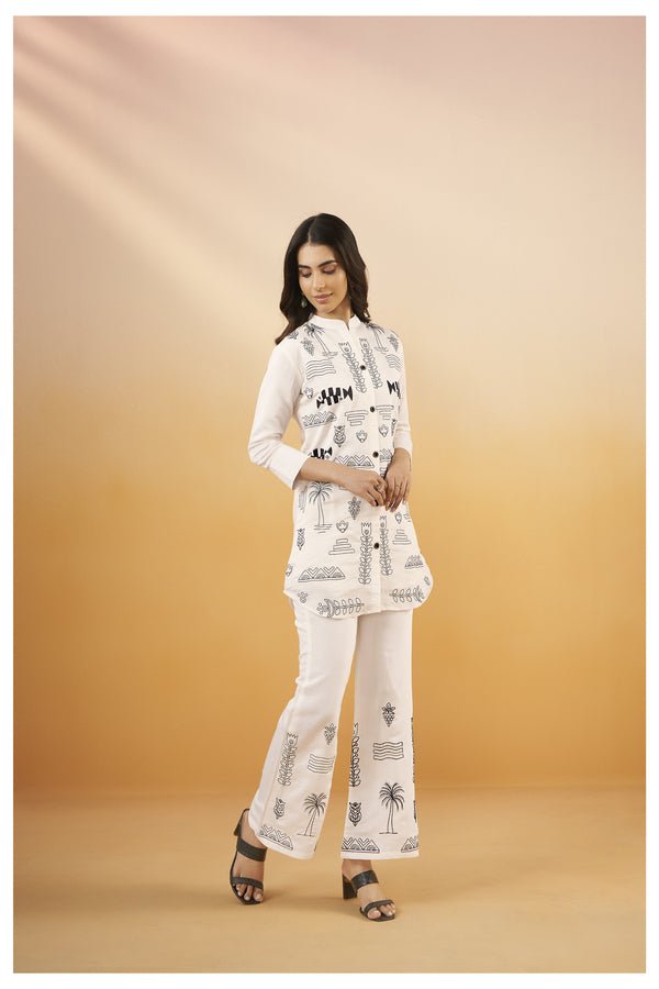 White Viscose Silk Embroidered Co - Ord Set - Navvi.in