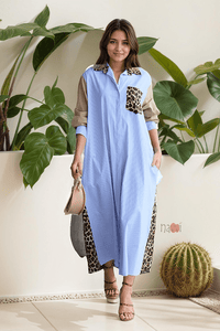 Wild Contrast Maxi Shirt Dress - Navvi.in