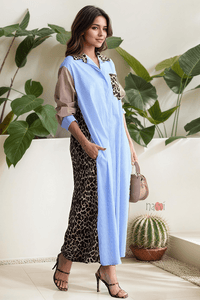 Wild Contrast Maxi Shirt Dress - Navvi.in