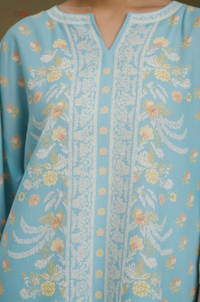Signature Pastel Blue Printed Kaftan Dress