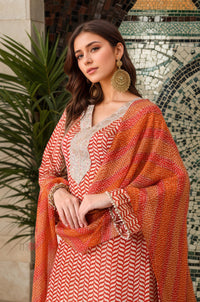 Orange Chevron Embroidered Farsi Salwar Set
