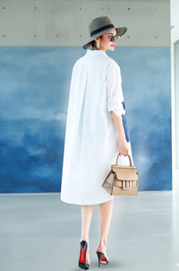 Modern White Shirt Dress with Contrast Utility Pockets