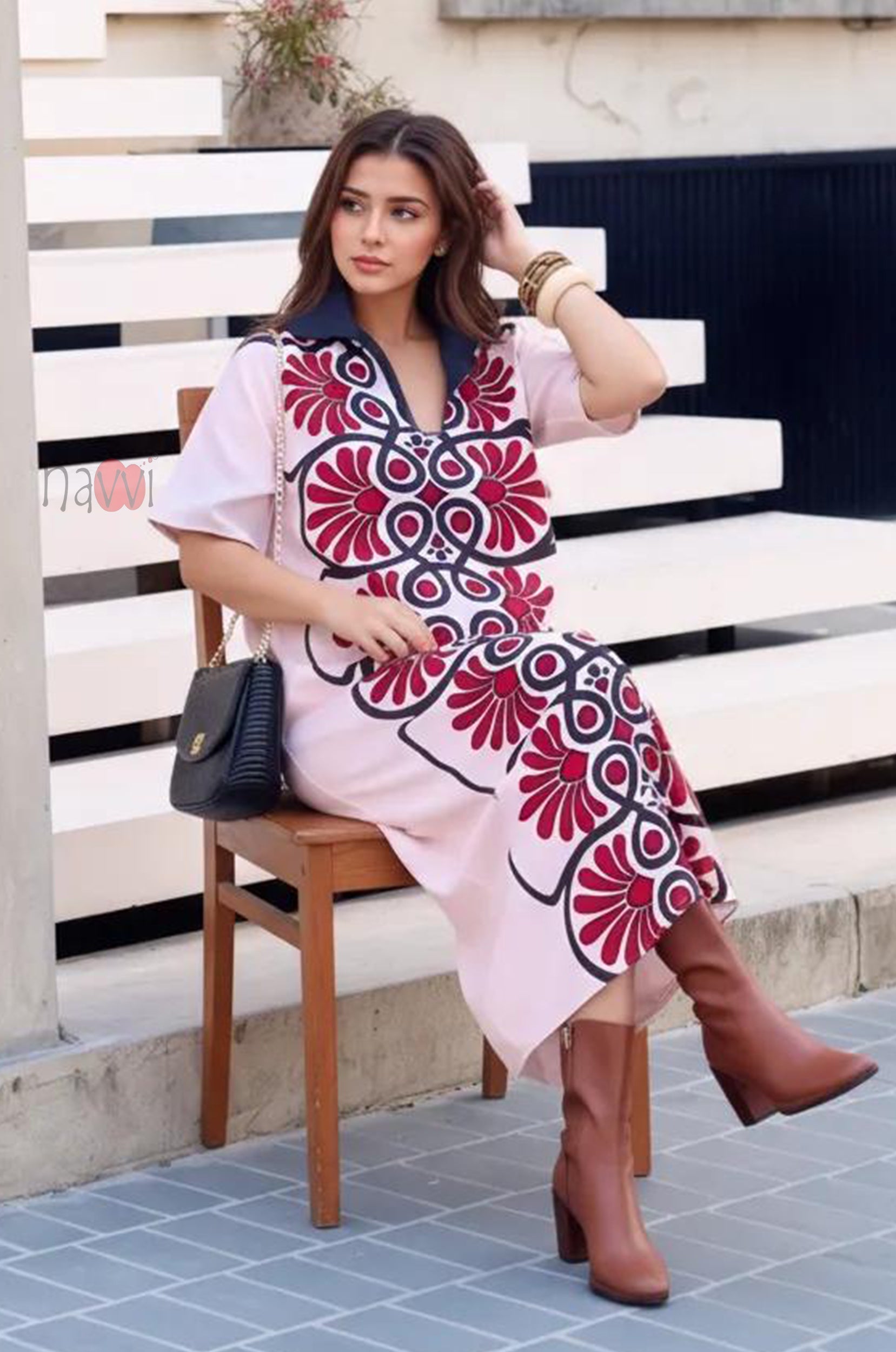 Bold Floral Motif Longline Shirt Dress