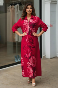 Romantic Rose Print Valentine Dress - Navvi.in