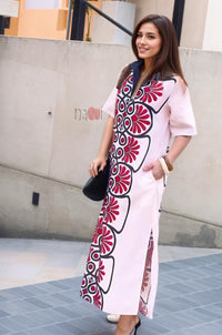 Bold Floral Motif Longline Shirt Dress