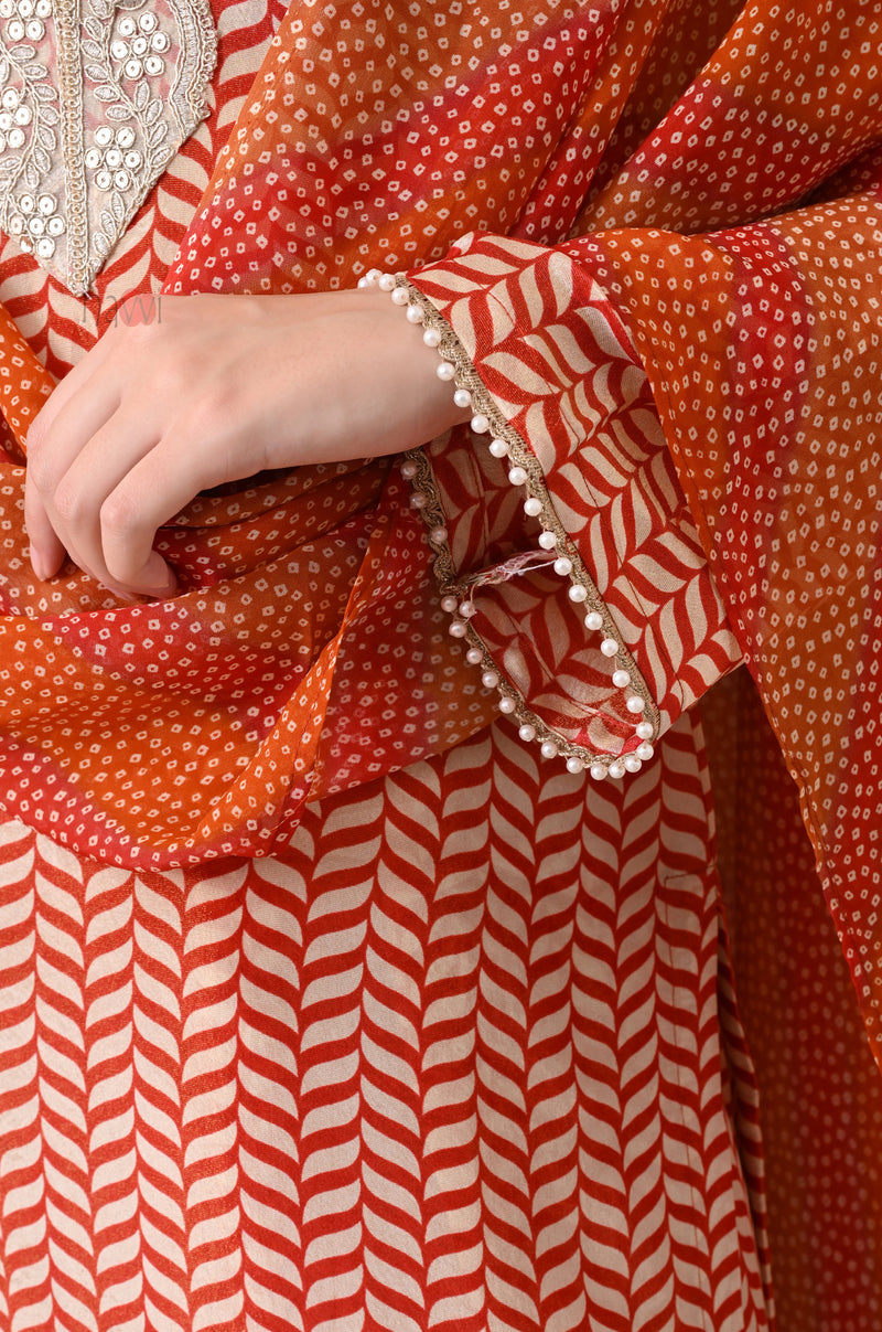 Orange Chevron Embroidered Farsi Salwar Set