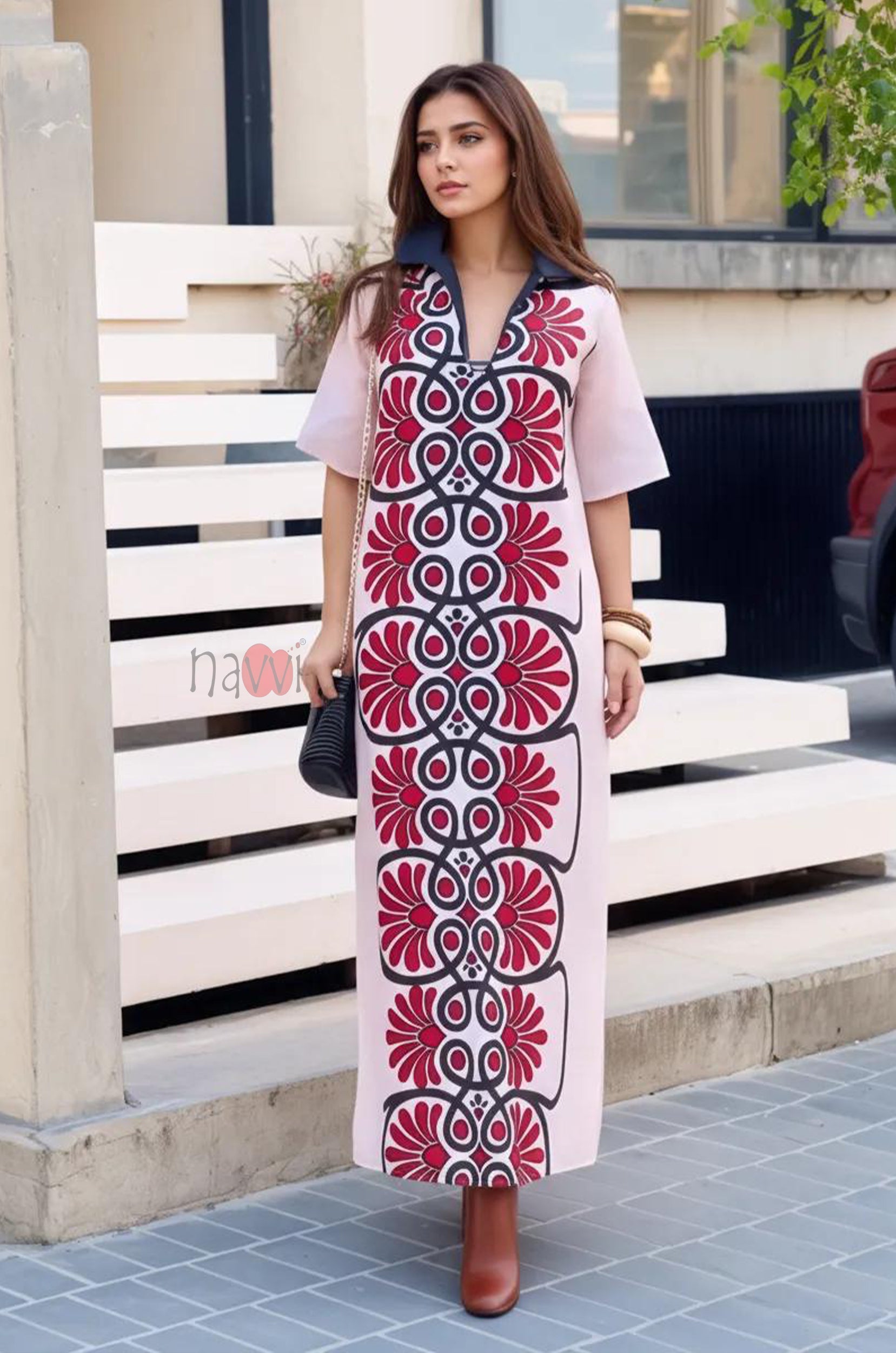 Bold Floral Motif Longline Shirt Dress