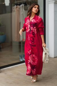 Romantic Rose Print Valentine Dress - Navvi.in