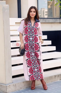 Bold Floral Motif Longline Shirt Dress