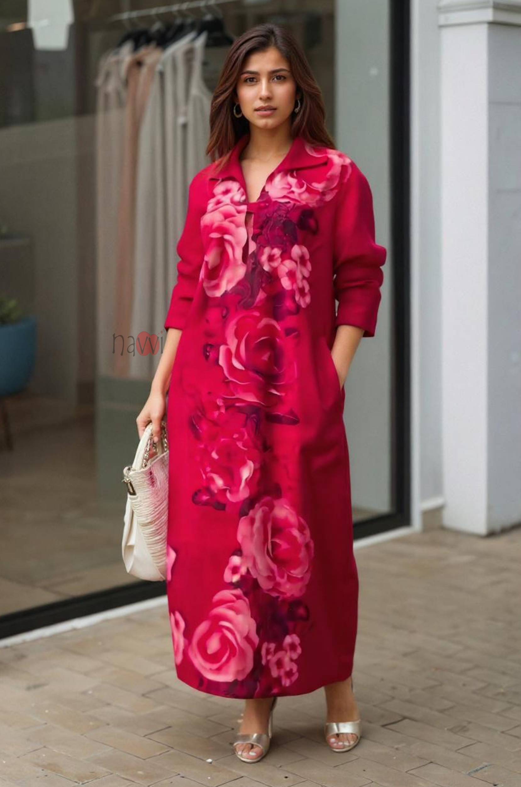 Romantic Rose Print Valentine Dress - Navvi.in