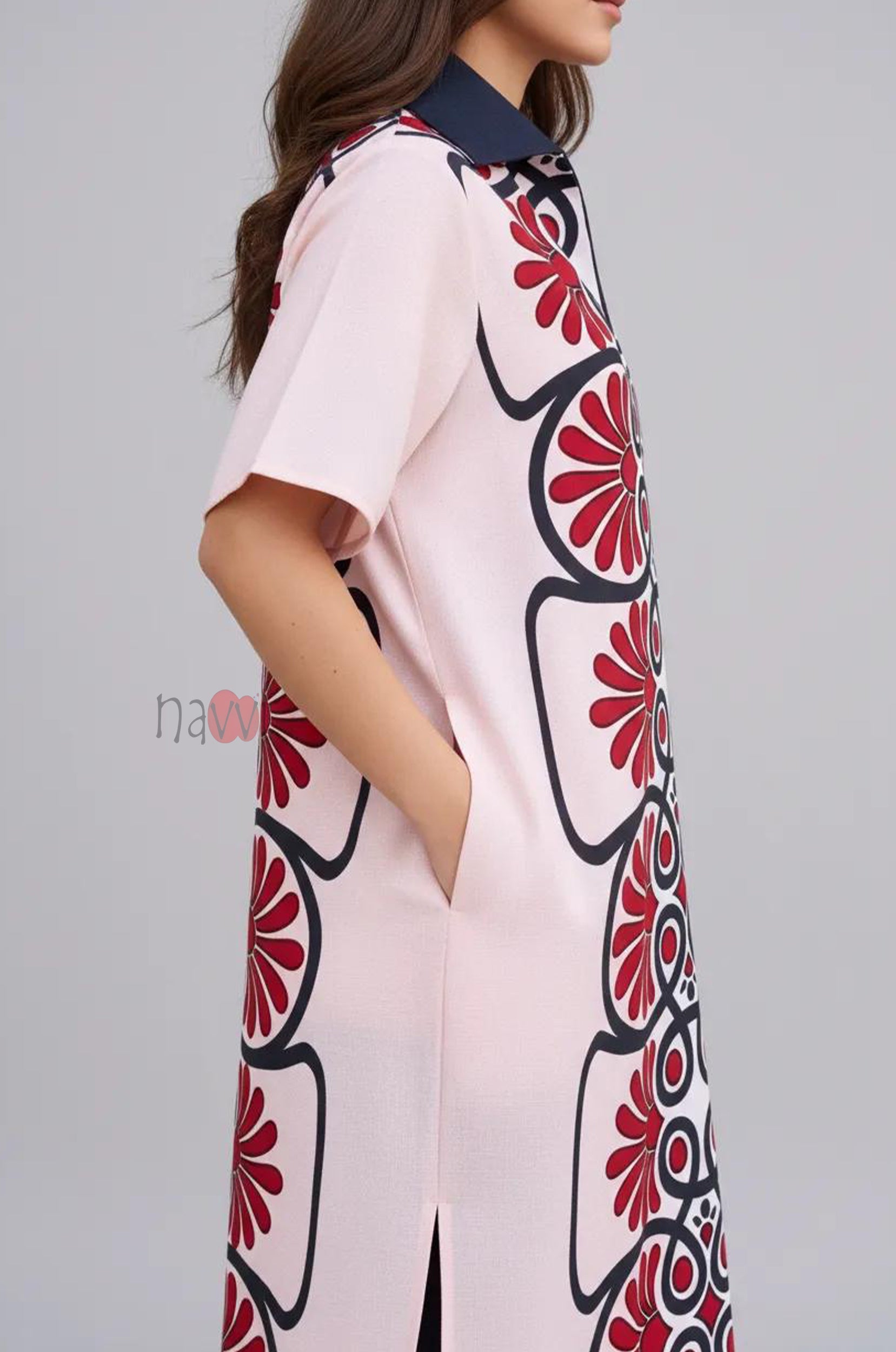 Bold Floral Motif Longline Shirt Dress