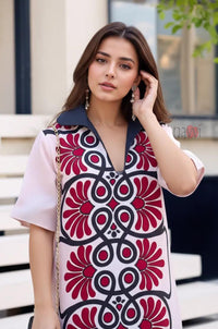 Bold Floral Motif Longline Shirt Dress