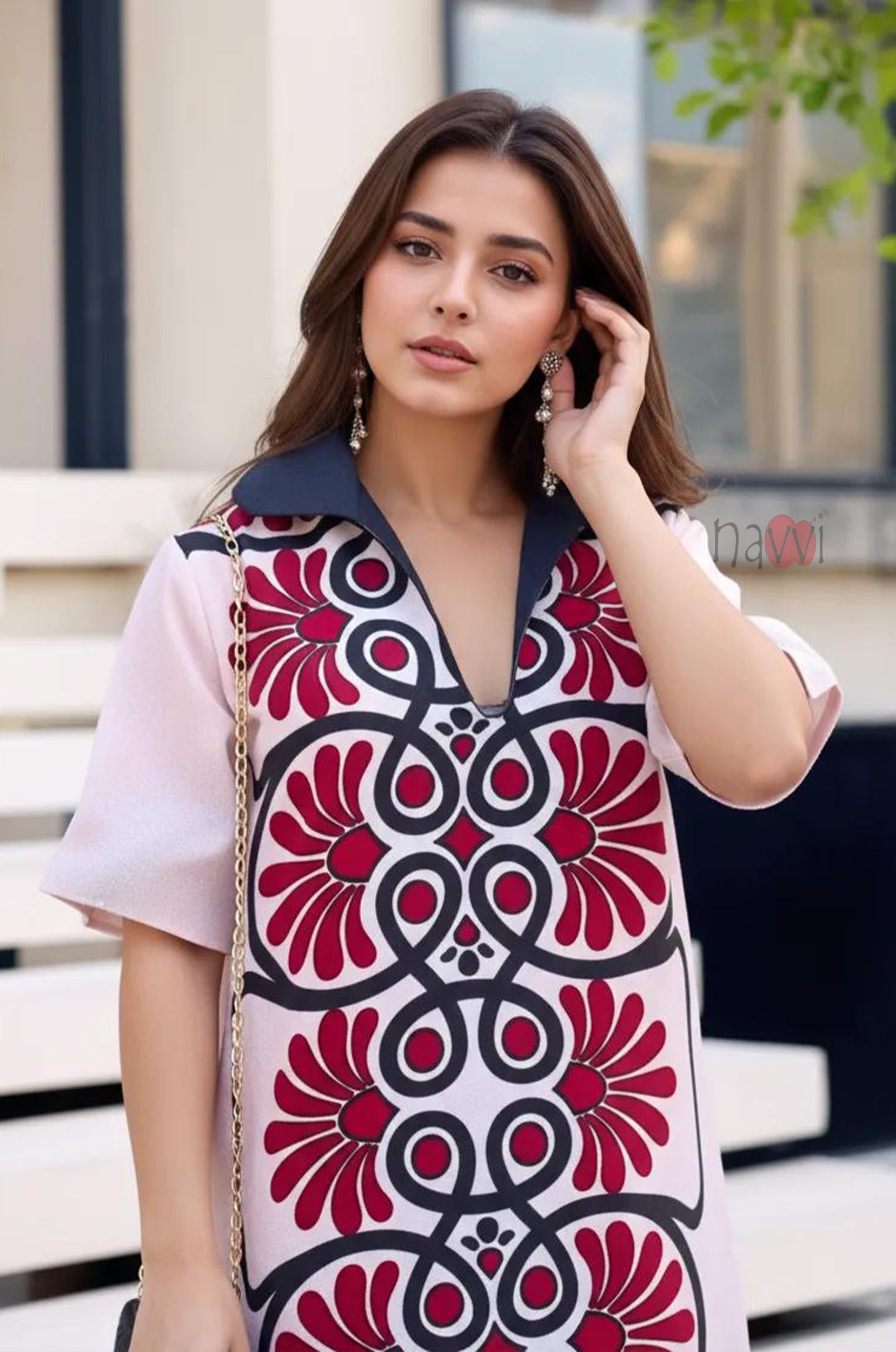 Bold Floral Motif Longline Shirt Dress