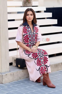 Bold Floral Motif Longline Shirt Dress