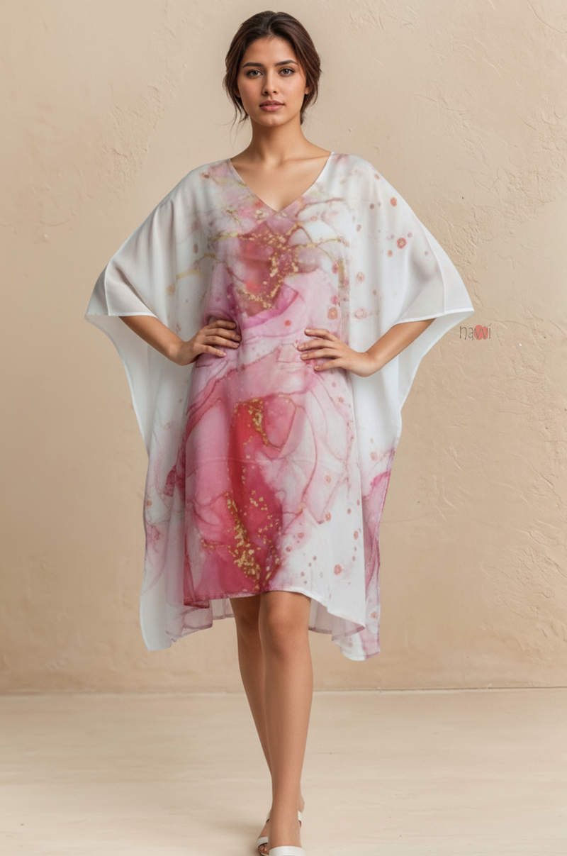 Blush Marble Print Flowing Kaftan Dress