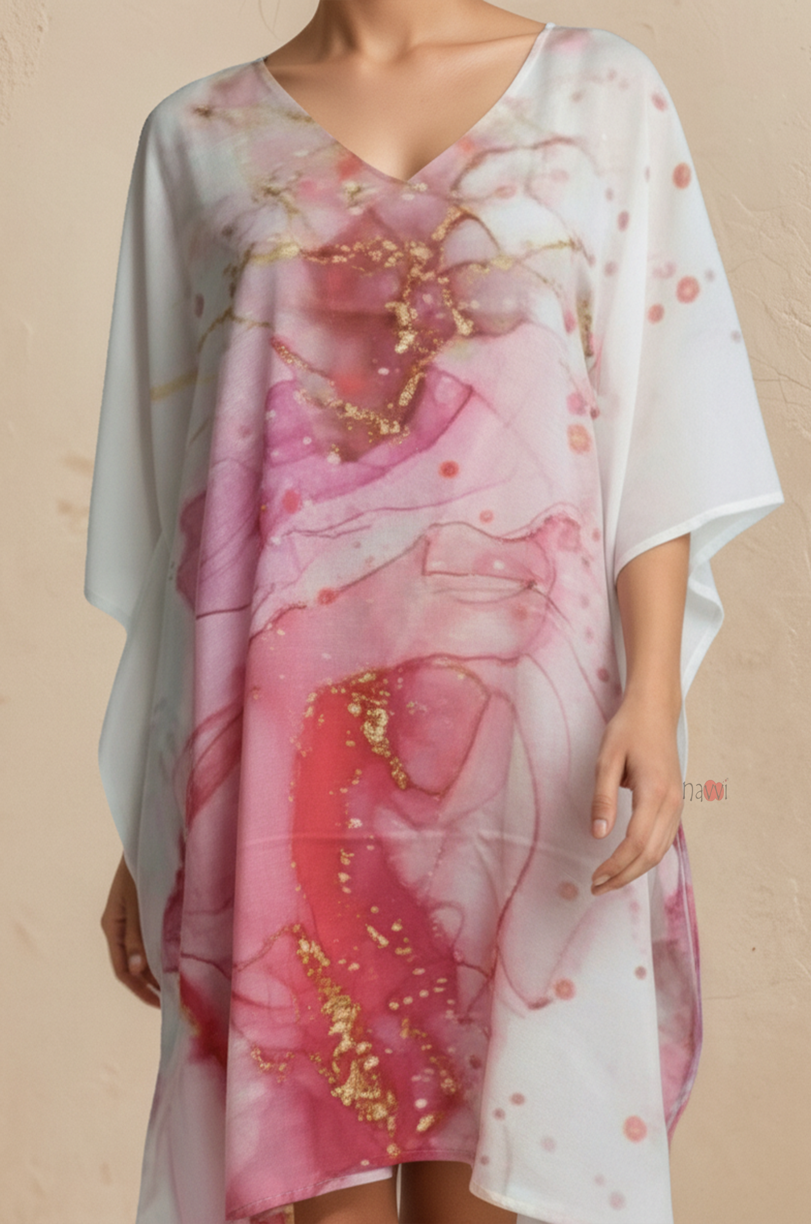 Blush Marble Print Flowing Kaftan Dress