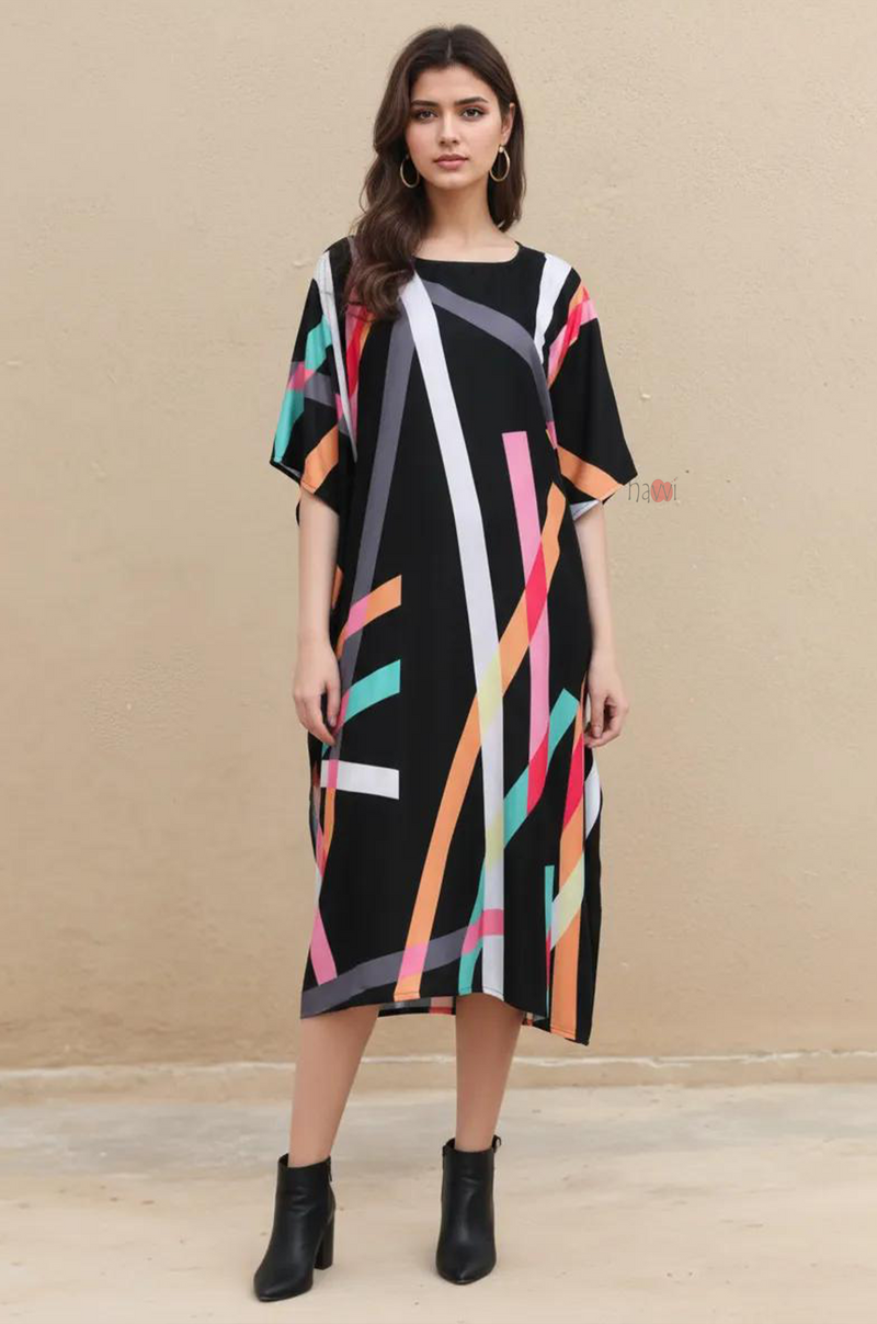 Contemporary Black Abstract Stripe Kaftan