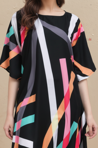 Contemporary Black Abstract Stripe Kaftan