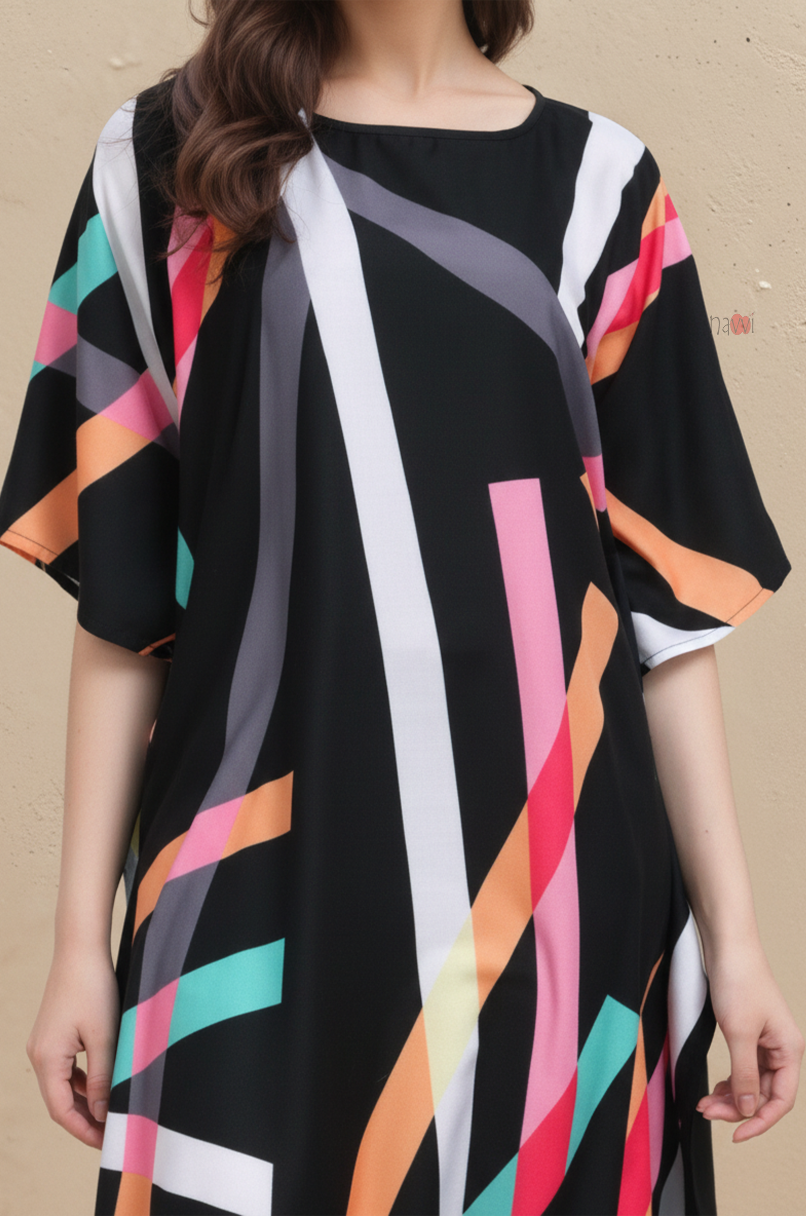 Contemporary Black Abstract Stripe Kaftan