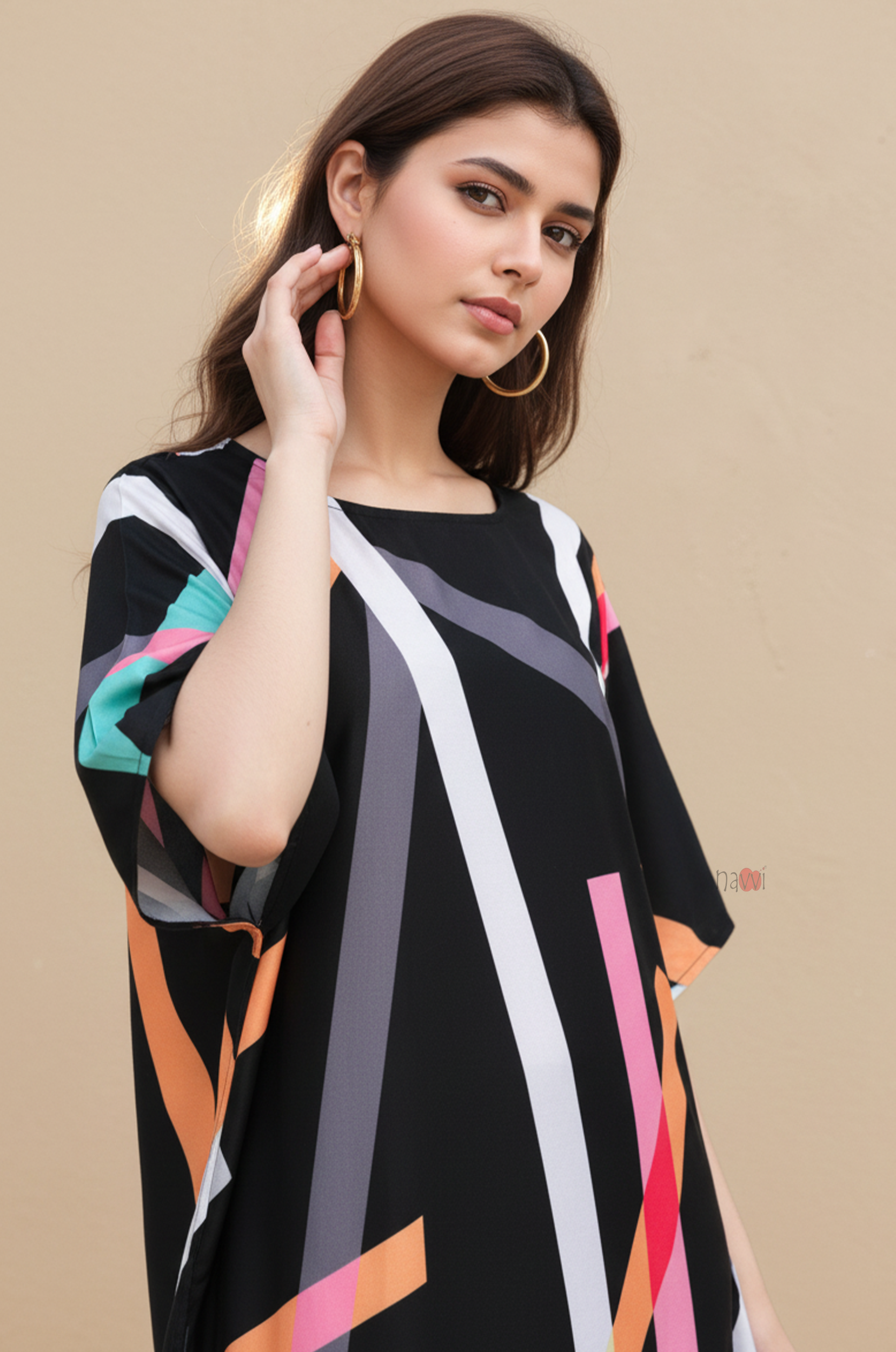 Contemporary Black Abstract Stripe Kaftan