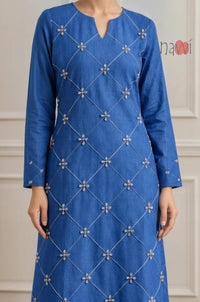 Royal Blue Diamond Embroidered Kurta Set