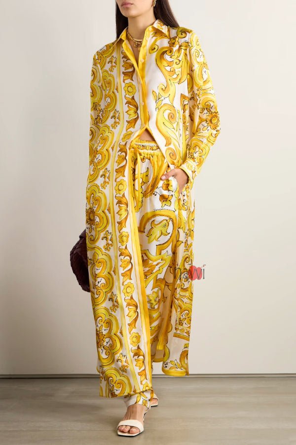 Yellow and White Lounge Dress - Navvi.in