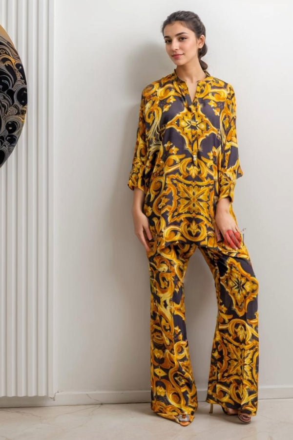 Yellow Baroque Print Co - Ord Set - Navvi.in