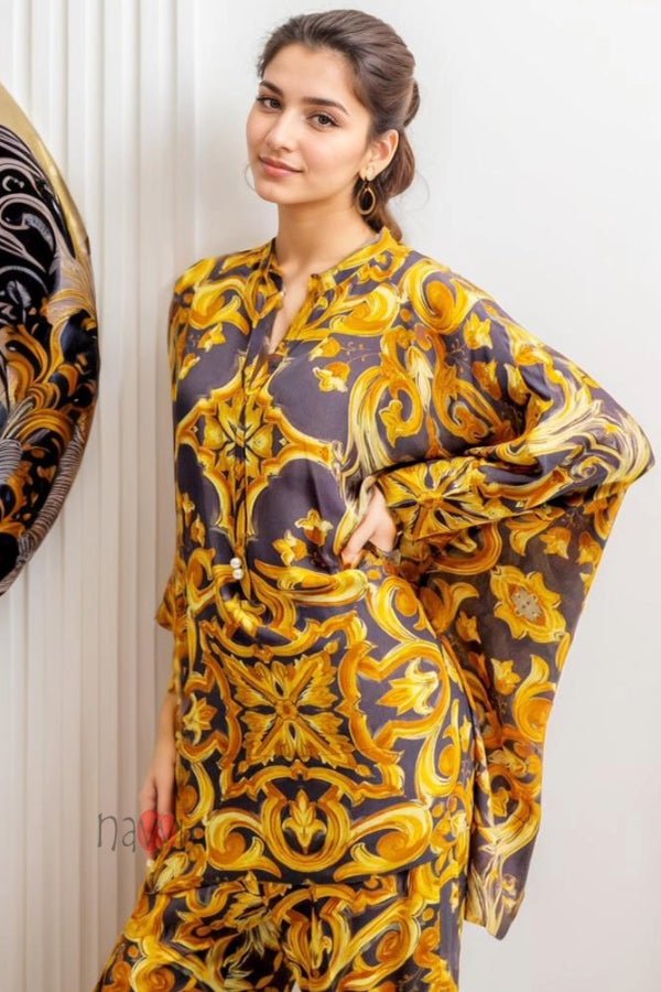 Yellow Baroque Print Co - Ord Set - Navvi.in