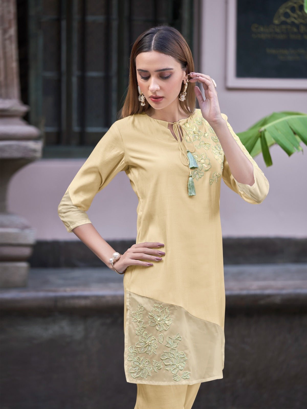 Yellow Co - Ord Set With Matching Pants - Navvi.in